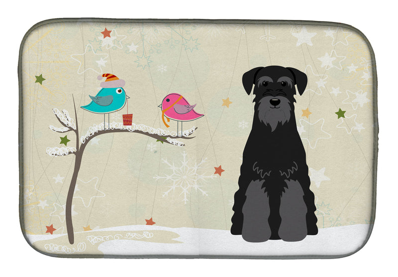 Christmas Presents between Friends Standard Schnauzer Black Dish Drying Mat BB2504DDM