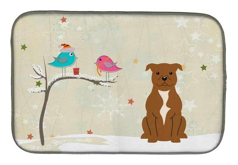 Christmas Presents between Friends Staffordshire Bull Terrier Brown Dish Drying Mat BB2519DDM