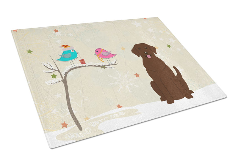 Christmas Presents between Friends Chocolate Labrador Glass Cutting Board Large BB2528LCB