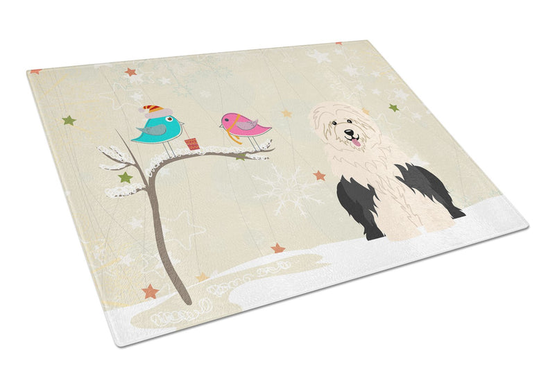 Christmas Presents between Friends Old English Sheepdog Glass Cutting Board Large BB2568LCB