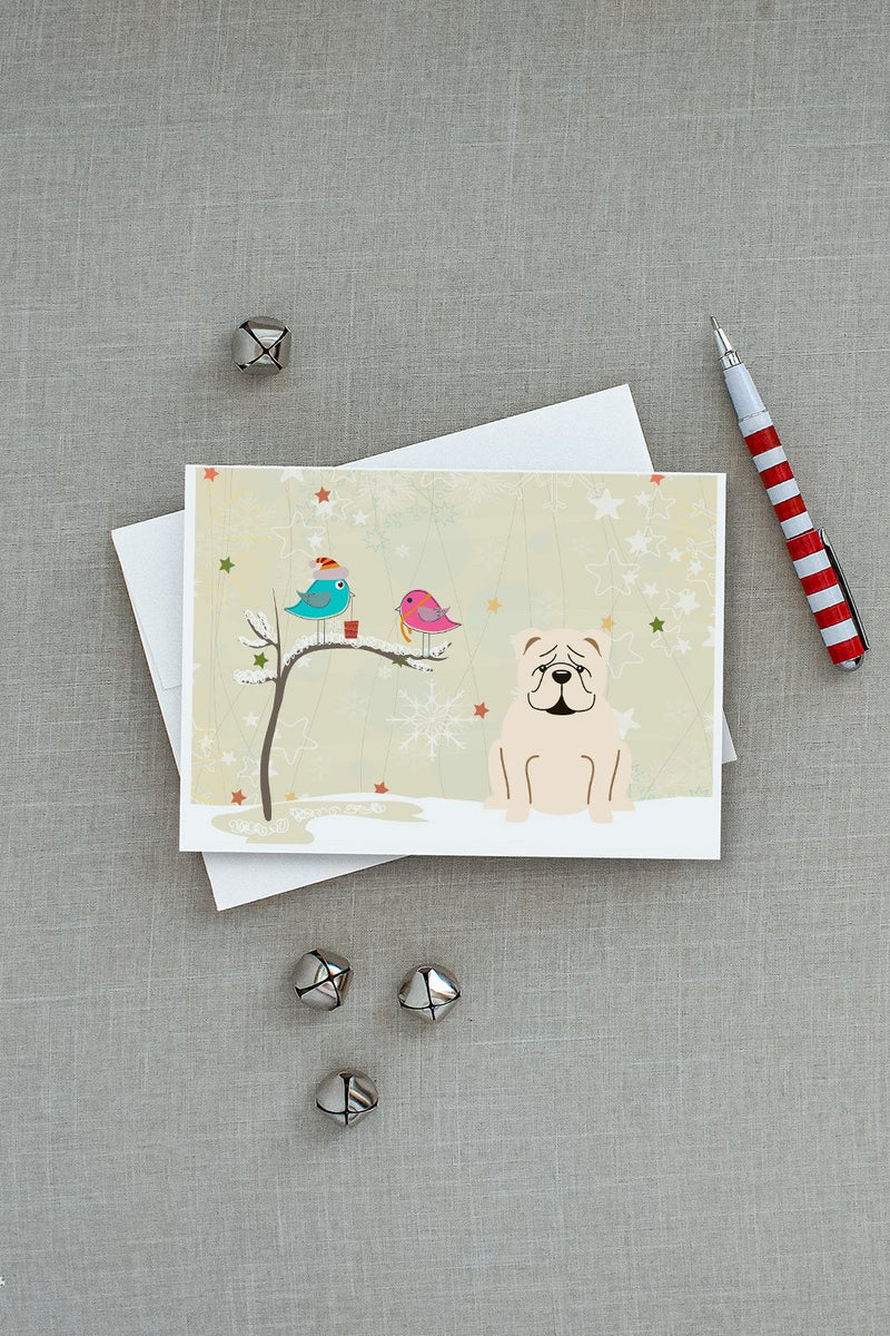 Christmas Presents between Friends English Bulldog - White Greeting Cards and Envelopes Pack of 8