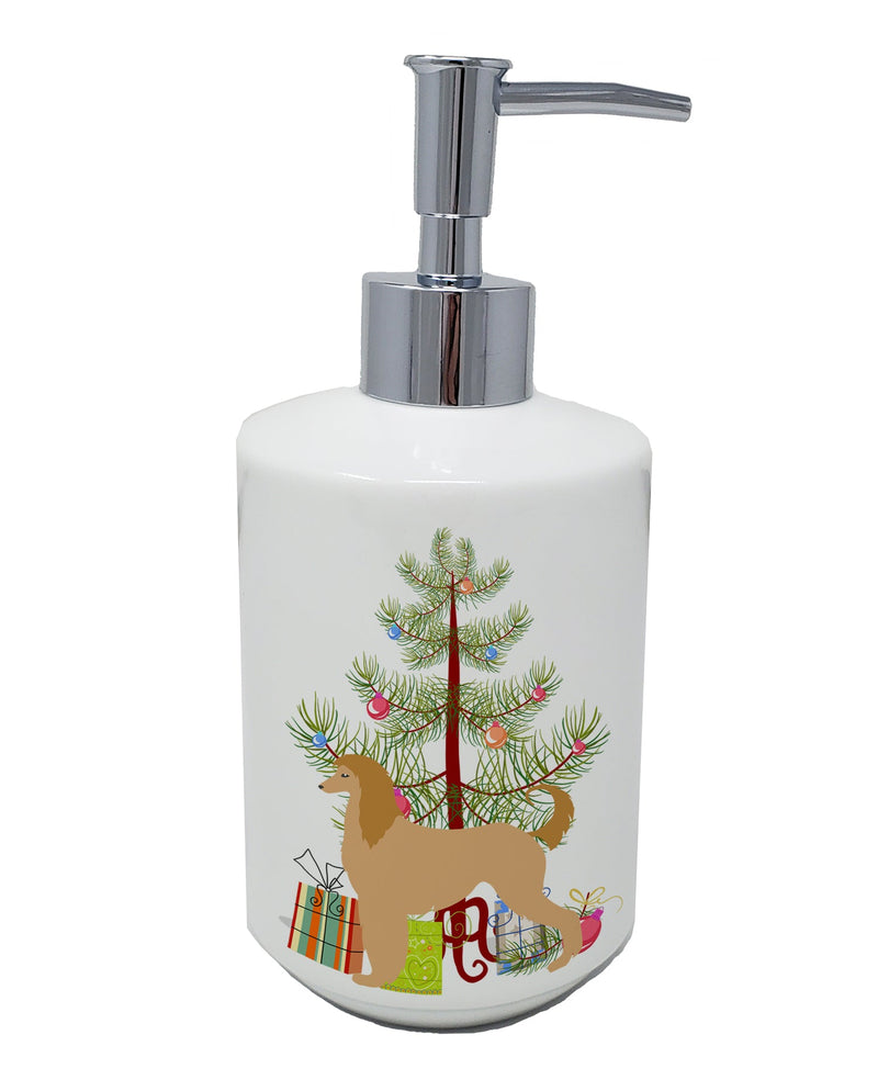 Afghan Hound Merry Christmas Tree Ceramic Soap Dispenser