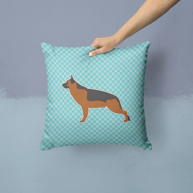 German Shepherd Checkerboard Blue Fabric Decorative Pillow BB3724PW1414