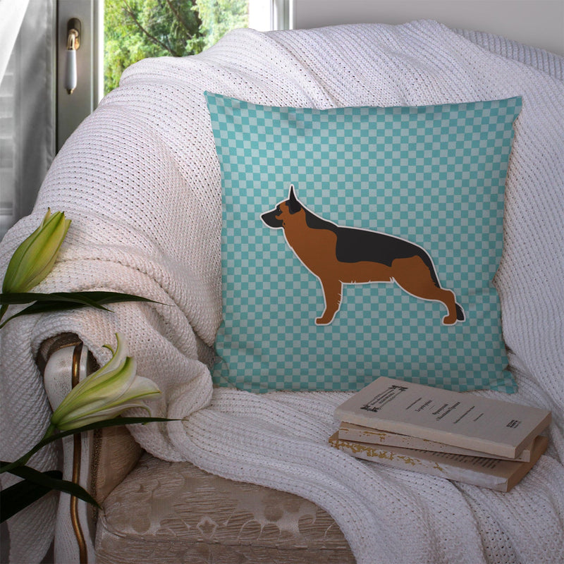 German Shepherd Checkerboard Blue Fabric Decorative Pillow BB3724PW1414