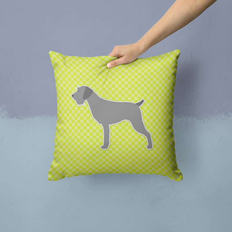 German Wirehaired Pointer Checkerboard Green Fabric Decorative Pillow BB3811PW1414