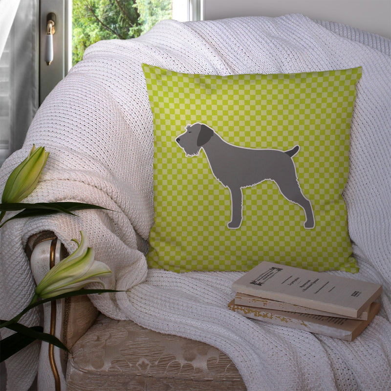 German Wirehaired Pointer Checkerboard Green Fabric Decorative Pillow BB3811PW1414