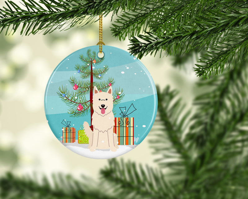 Merry Christmas Tree White German Shepherd Ceramic Ornament BB4170CO1