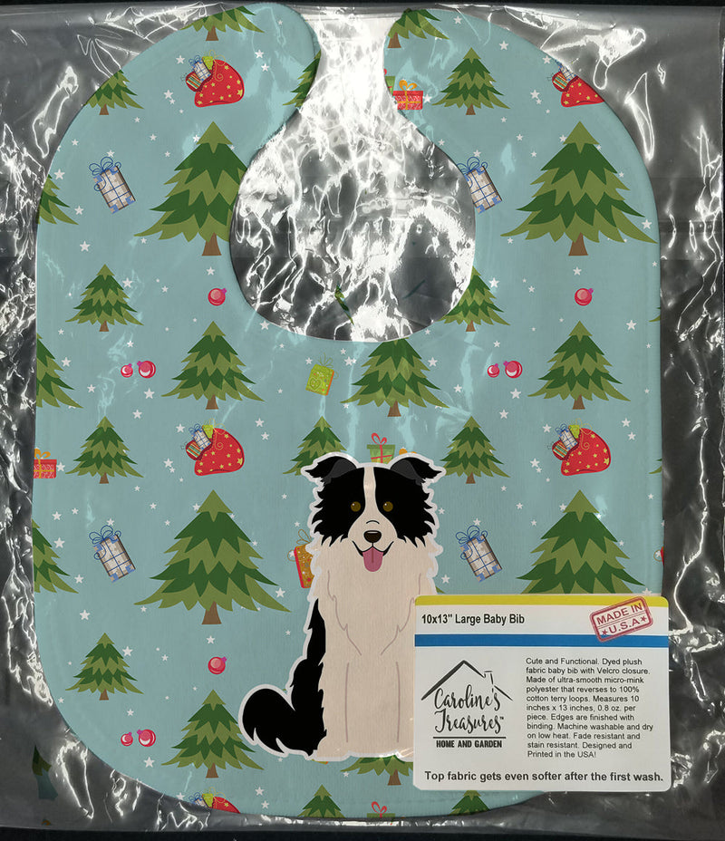 Christmas Border Collie Black White Baby Bib BB4778BIB