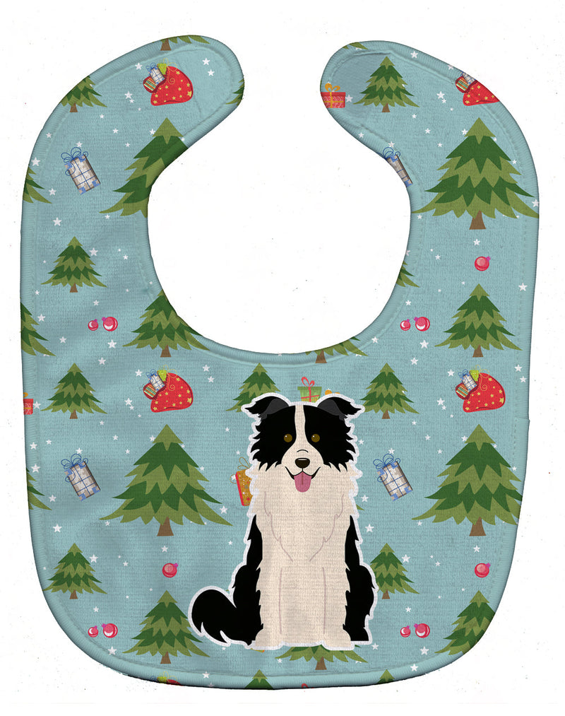 Christmas Border Collie Black White Baby Bib BB4778BIB