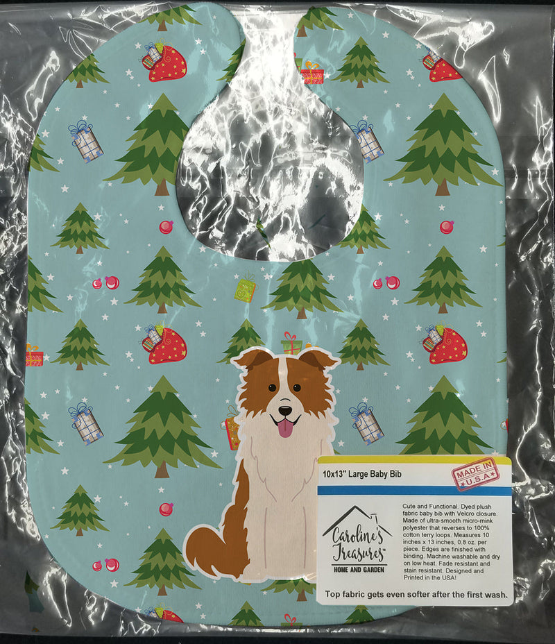 Christmas Border Collie Red White Baby Bib BB4779BIB