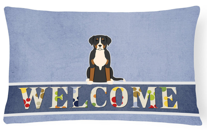 Greater Swiss Mountain Dog Welcome Canvas Fabric Decorative Pillow BB5618PW1216