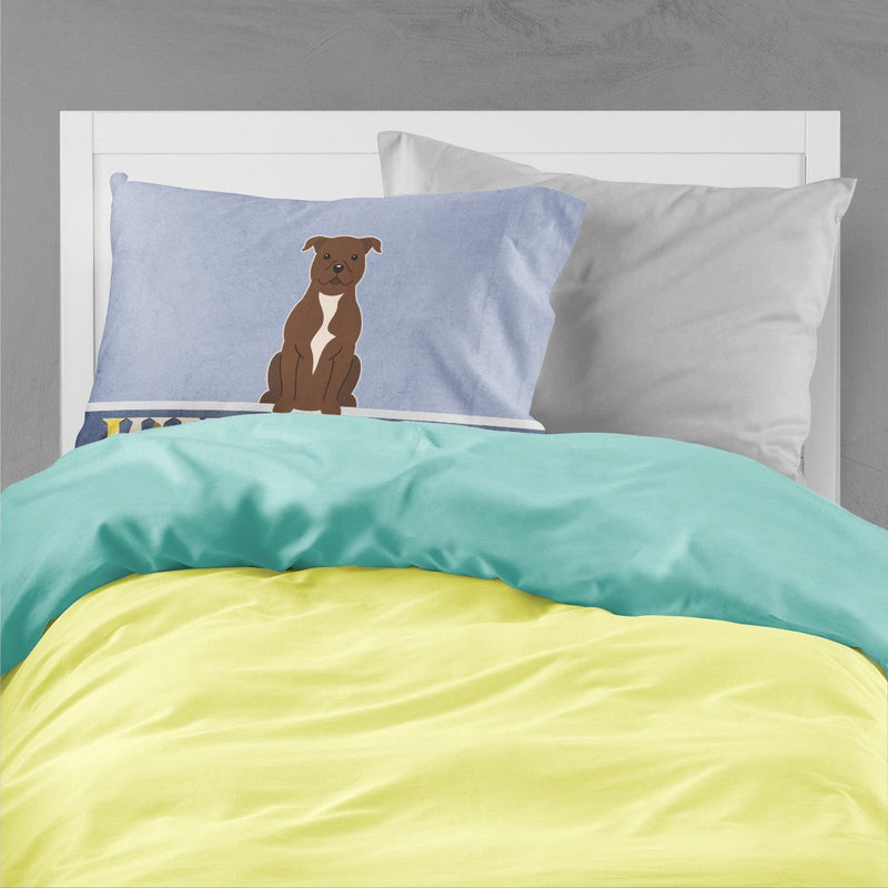 Staffordshire Bull Terrier Chocolate Welcome Fabric Standard Pillowcase BB5629PILLOWCASE