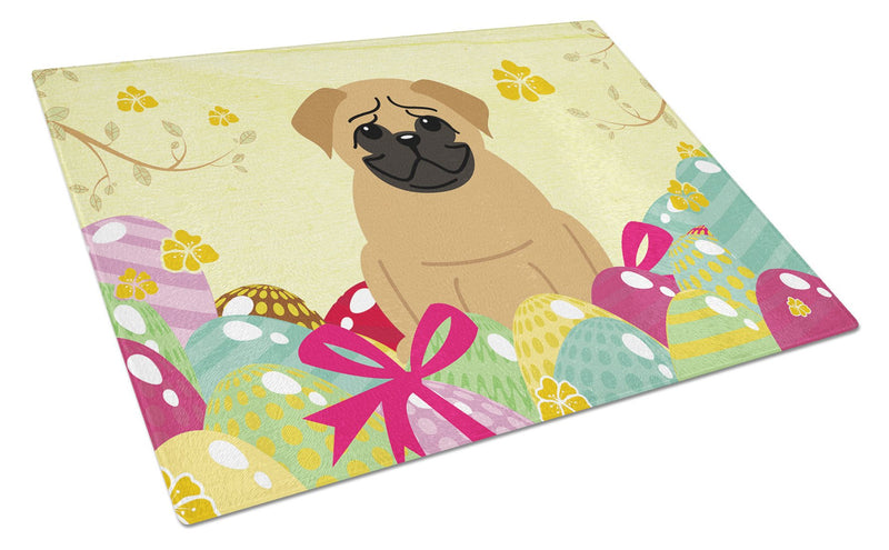 Easter Eggs Pug Brown Glass Cutting Board Large BB6007LCB