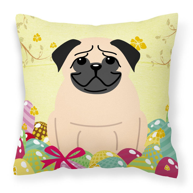 Easter Eggs Pug Fawn Fabric Decorative Pillow BB6008PW1818