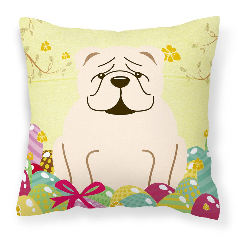 Easter Eggs English Bulldog White Fabric Decorative Pillow BB6123PW1818