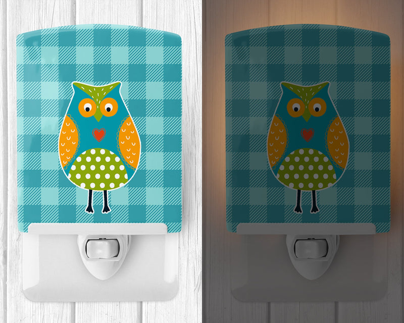 Owl on Blue Plaid Ceramic Night Light BB6755CNL