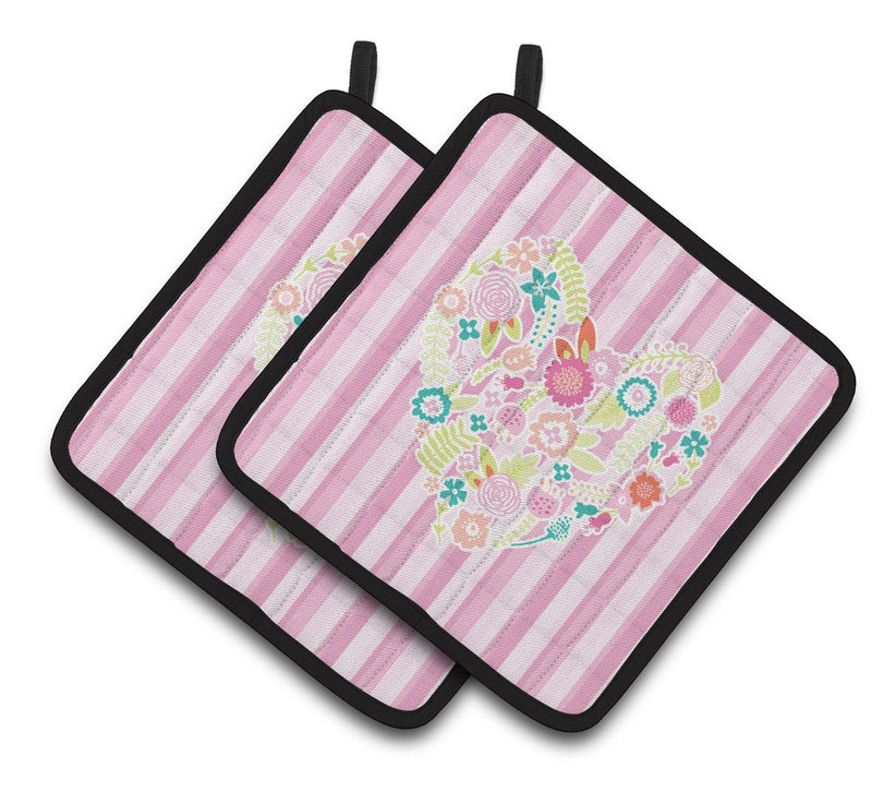 Flowered Heart Pair of Pot Holders BB6937PTHD