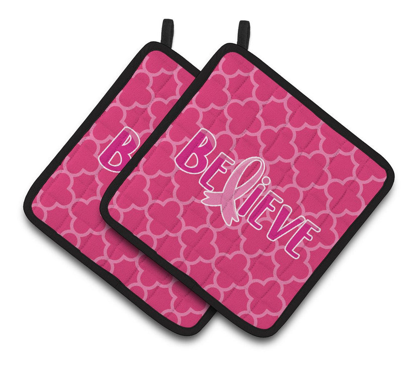 Breast Cancer Awareness Ribbon Believe Pair of Pot Holders BB6980PTHD