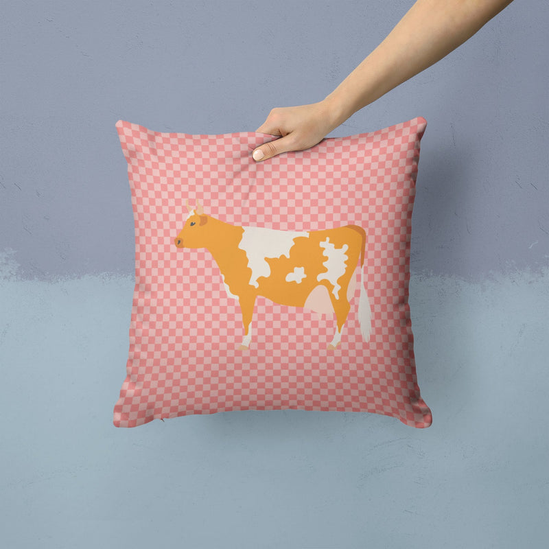 Guernsey Cow Pink Check Fabric Decorative Pillow BB7821PW1414