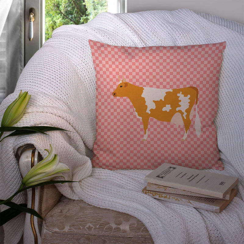 Guernsey Cow Pink Check Fabric Decorative Pillow BB7821PW1414