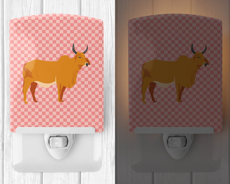 Zebu Indicine Cow Pink Check Ceramic Night Light BB7825CNL