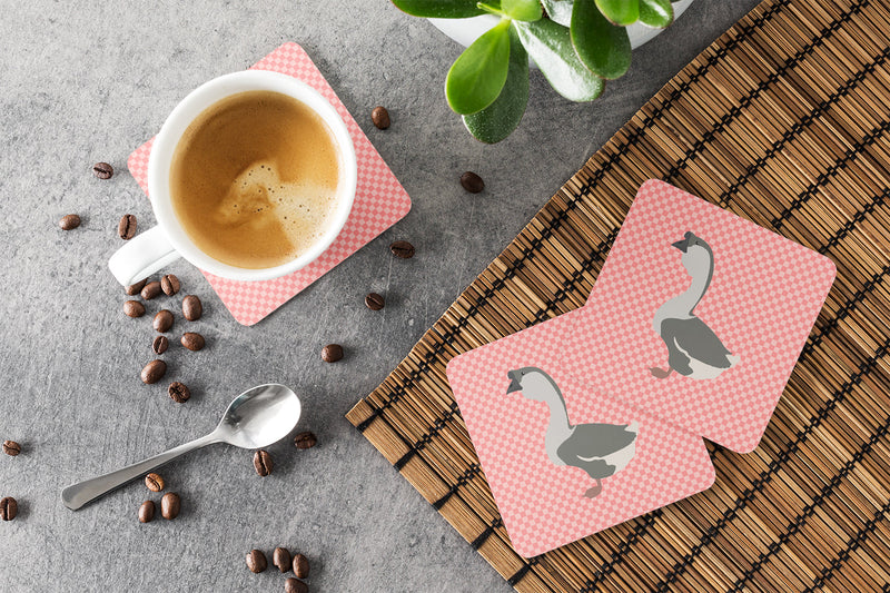 African Goose Pink Check Foam Coaster Set of 4 BB7899FC