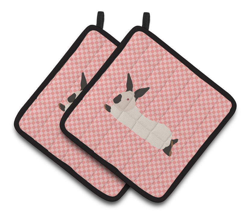 California White Rabbit Pink Check Pair of Pot Holders BB7967PTHD