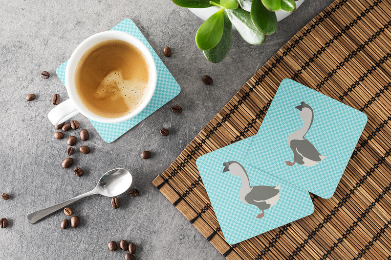 African Goose Blue Check Foam Coaster Set of 4 BB8073FC