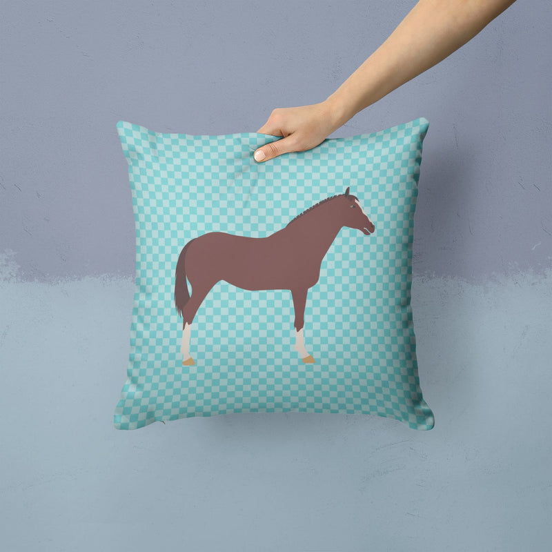 English Thoroughbred Horse Blue Check Fabric Decorative Pillow BB8087PW1414