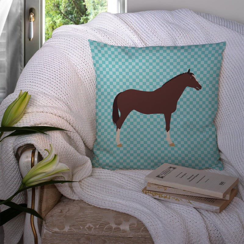 English Thoroughbred Horse Blue Check Fabric Decorative Pillow BB8087PW1414