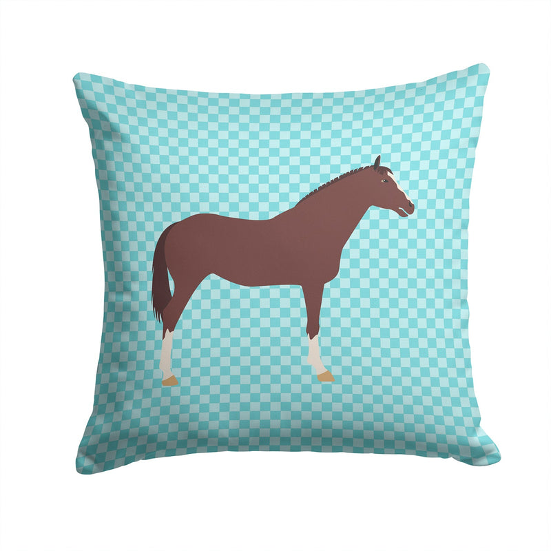 English Thoroughbred Horse Blue Check Fabric Decorative Pillow BB8087PW1414