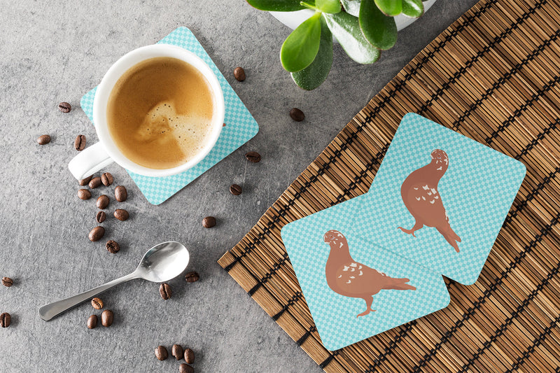 African Owl Pigeon Blue Check Foam Coaster Set of 4 BB8127FC