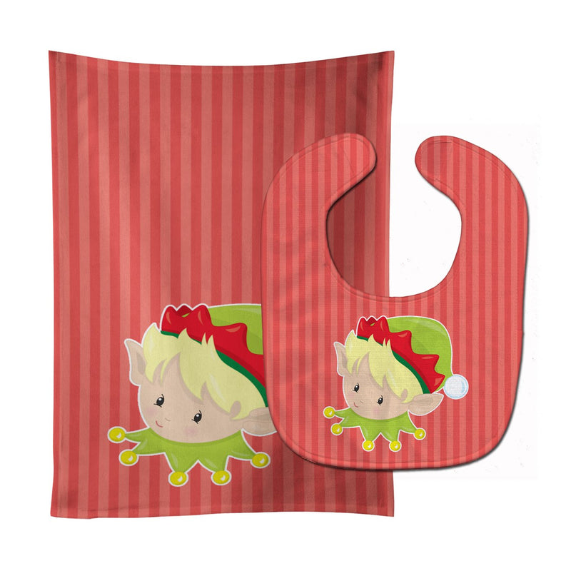 Christmas Blonde Boy Elf Baby Bib & Burp Cloth BB8666STBU