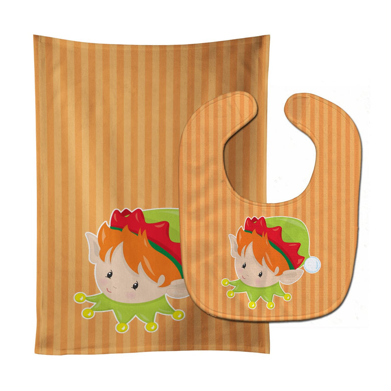 Christmas Ginger Boy Elf Baby Bib & Burp Cloth BB8668STBU