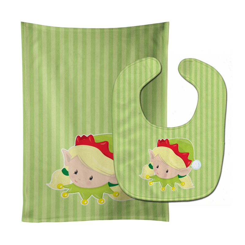 Christmas Blonde Girl Elf Susie Baby Bib & Burp Cloth BB8674STBU