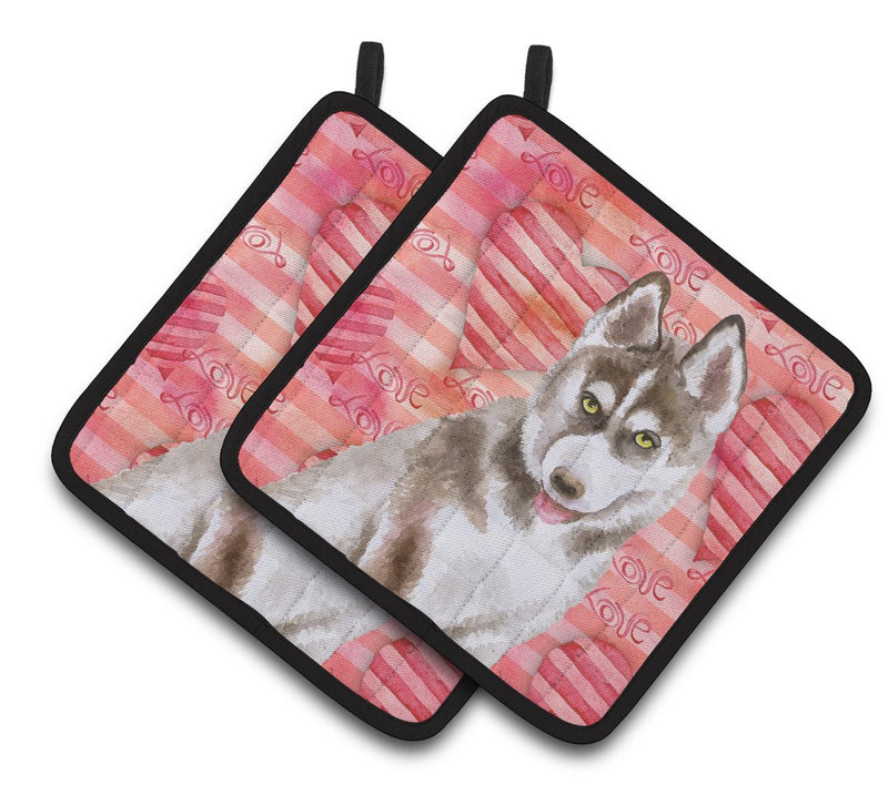 Siberian Husky Grey Love Pair of Pot Holders BB9783PTHD