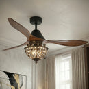 52" Vicky Indoor 3-Blade Rustic Crystal Ceiling Fan with Remote and Light Kit Included