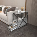 Parrot Uncle Tables for Sofa Industrial Wash Grey 2-Drawer Chairside End Table with USB Charging