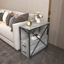 Parrot Uncle Tables for Sofa Industrial Wash Grey 2-Drawer Chairside End Table with USB Charging