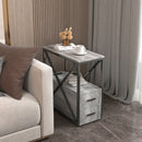 Parrot Uncle Tables for Sofa Industrial Wash Grey 2-Drawer Chairside End Table with USB Charging
