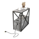 Parrot Uncle Tables for Sofa Industrial Wash Grey 2-Drawer Chairside End Table with USB Charging
