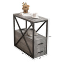 Parrot Uncle Tables for Sofa Industrial Wash Grey 2-Drawer Chairside End Table with USB Charging