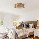 18 Inch Vintage Gold Farmhouse Rattan Flush Mount Ceiling Fan with Light APP and Remote Control