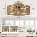 18 Inch Vintage Gold Farmhouse Rattan Flush Mount Ceiling Fan with Light APP and Remote Control
