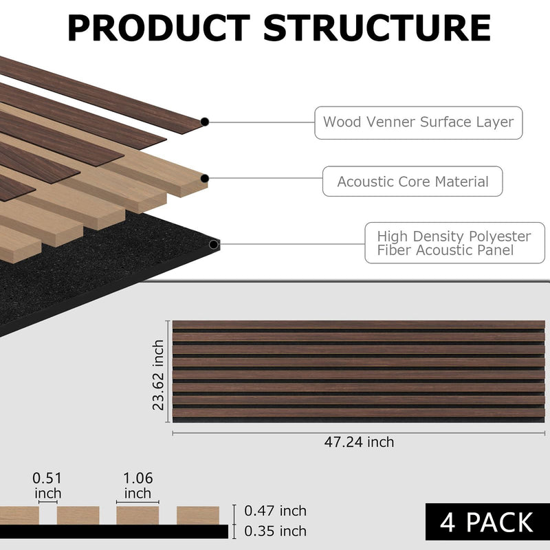 4-Piece Pack Veneer Sound Acoustic Wood Wall Panels