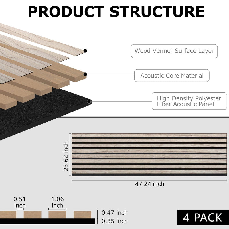 4-Piece Pack Veneer Sound Acoustic Wood Wall Panels