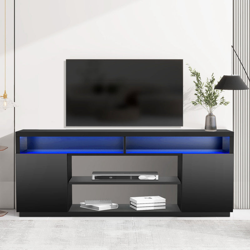 Modern 68 Inch TV Stand Media Console with LED Lights for Living Room