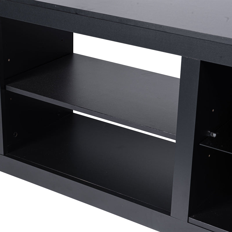 66" Modern LED TV Stand Entertainment Center with Glass Shelves for Living Room