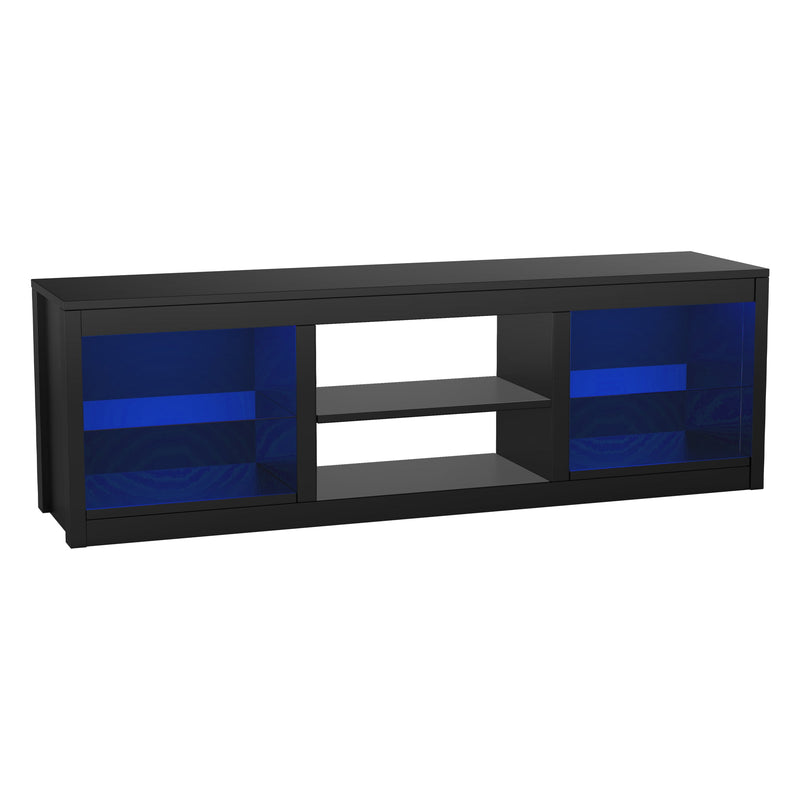 66" Modern LED TV Stand Entertainment Center with Glass Shelves for Living Room