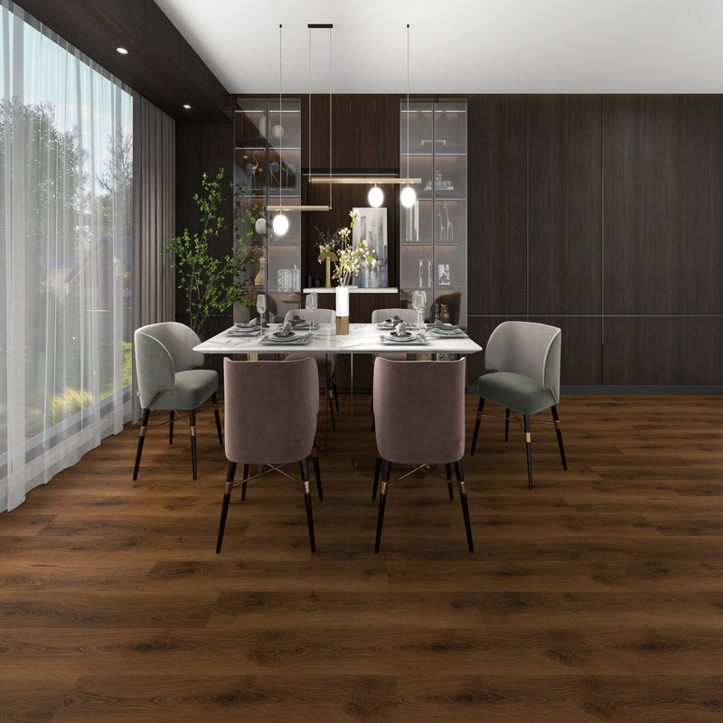 SPC Laminate Flooring Brown Stone - 0.26" Thickness, Enhenced Bevel - 1.5mm Pad Attached-Super protect - DC Collection room view